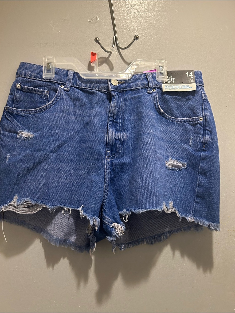 Denim&Co Distressed Dark Blue High-Rise Jean Shorts